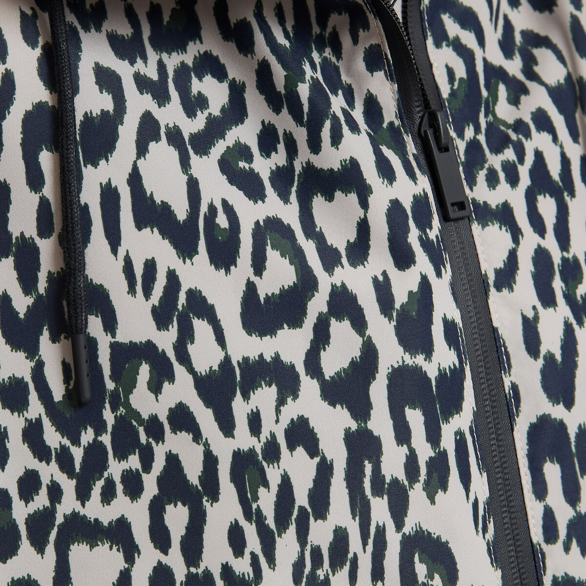 Maxi giacca a vento oversize con cappuccio stampato lungo fantasia leopardata, LA REDOUTE COLLECTIONS