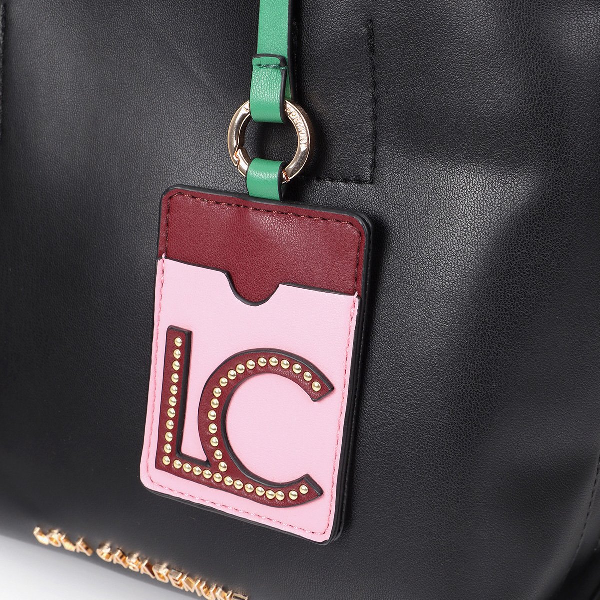 Sac à main à logo métallique avec porte cartes noir, LOLA CASADEMUNT
