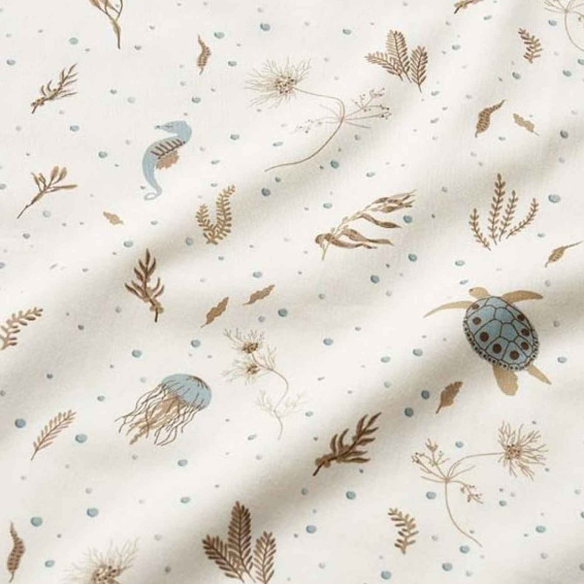 Drap housse bleu, marron, écru, CAM CAM