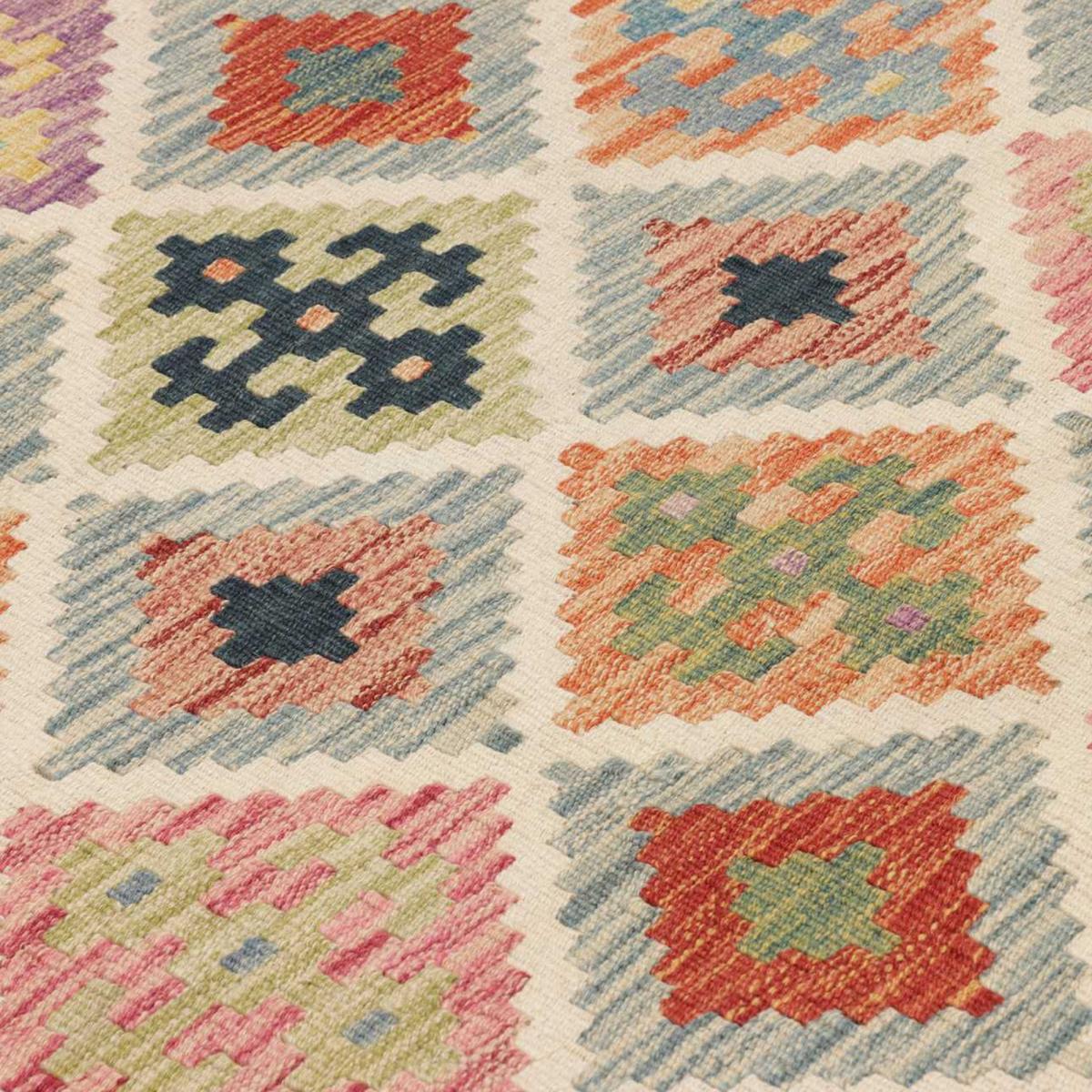 Tapis kilim au motif géométrique, tissage plat, KILIM 44 multicolore, bleu, rouge, UN AMOUR DE TAPIS