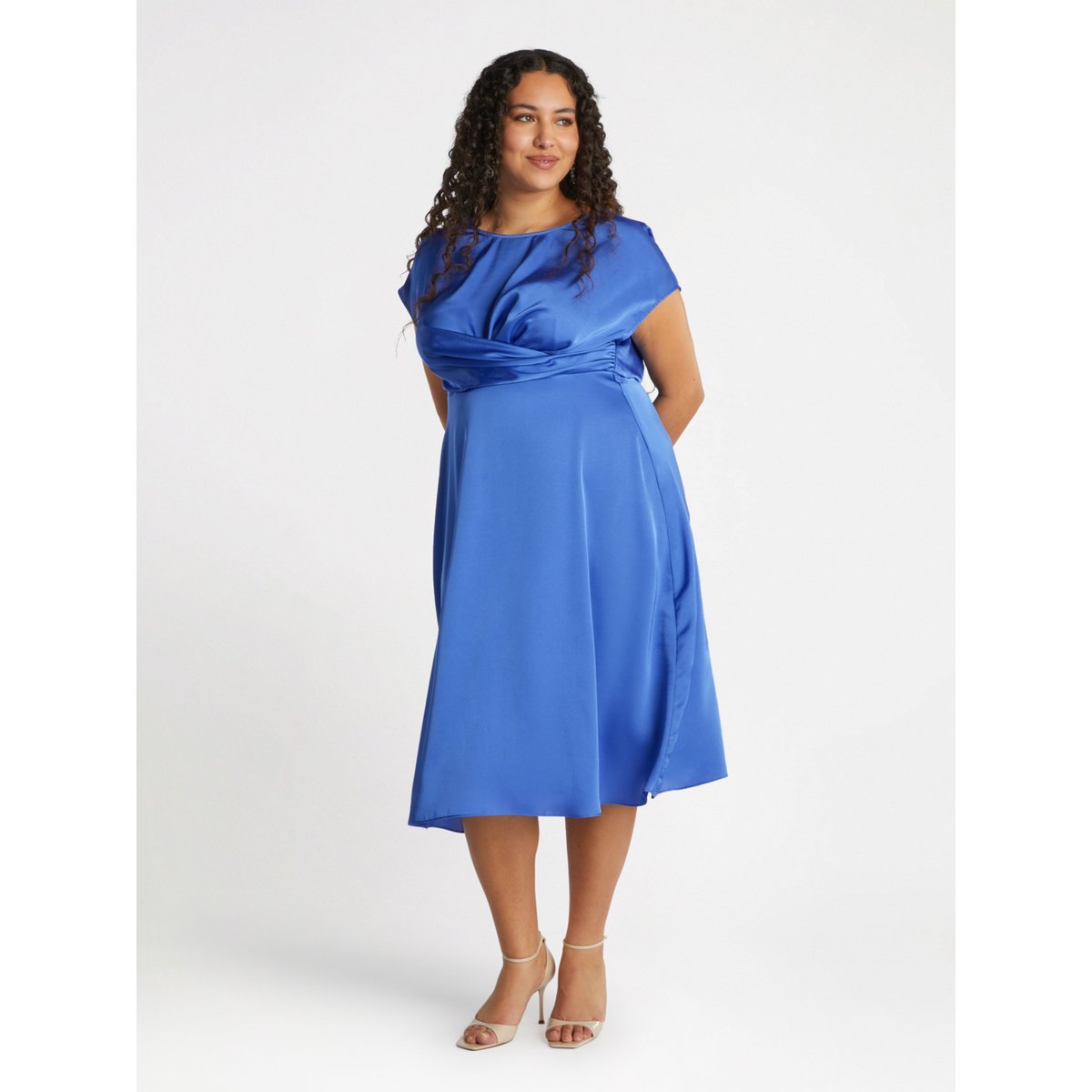 Robe en satin avec drapé bleu, FIORELLA RUBINO