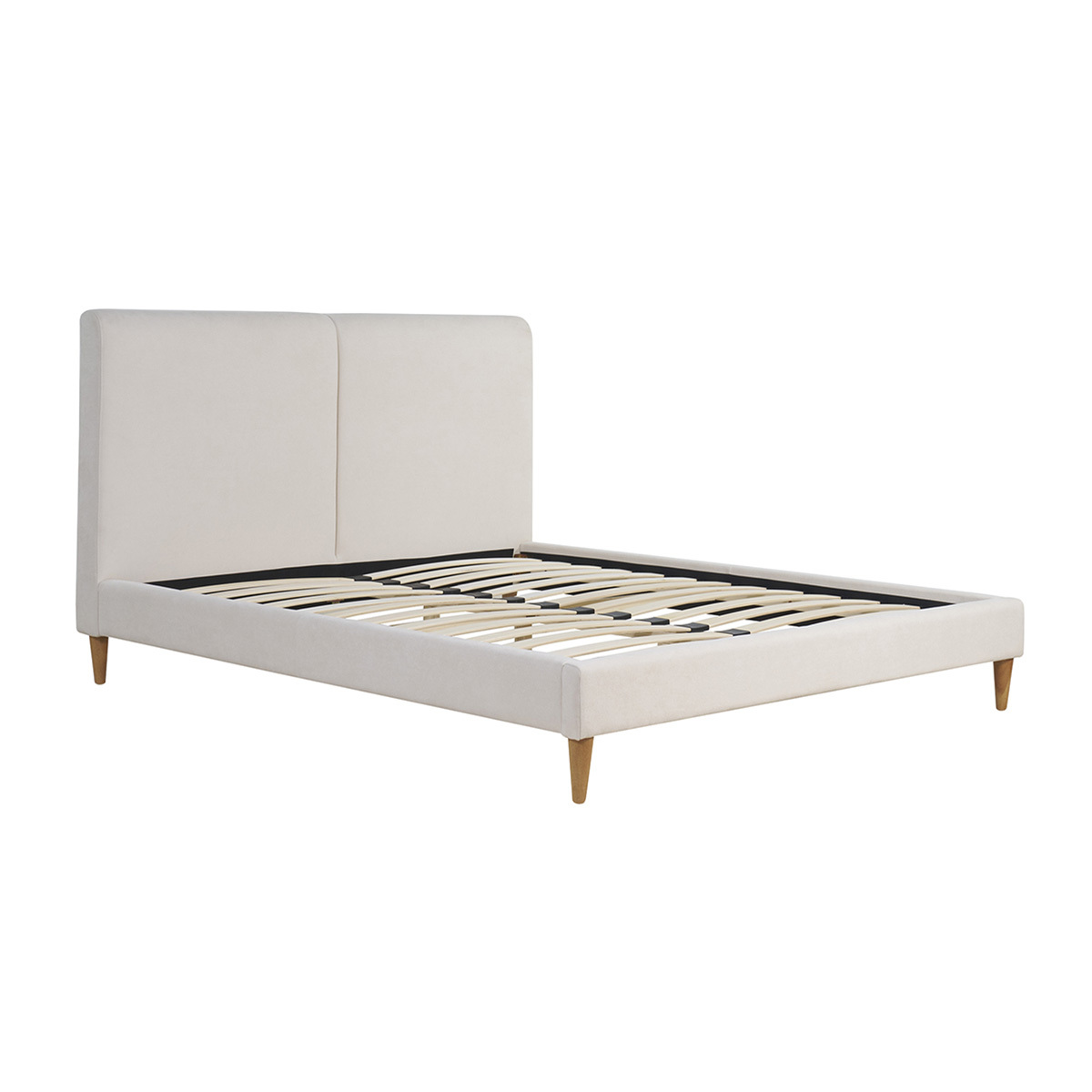 Lit 2 places 160x200 cm en tissu beige et bois clair SALOME beige, MILIBOO