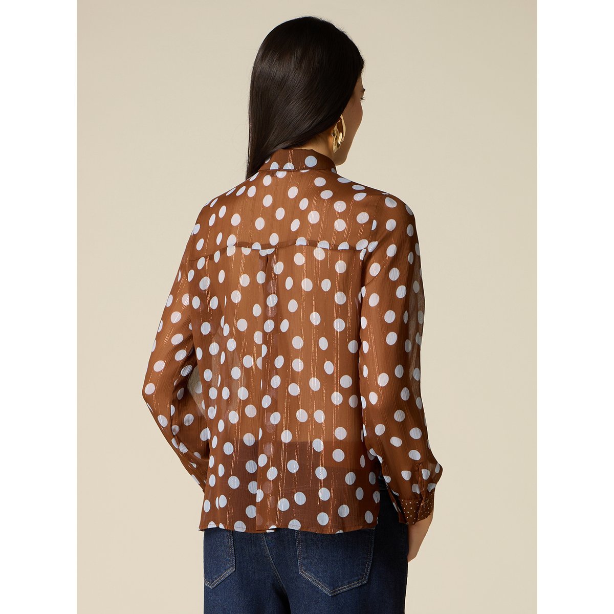 Chemise à pois avec nœud marron, OLTRE