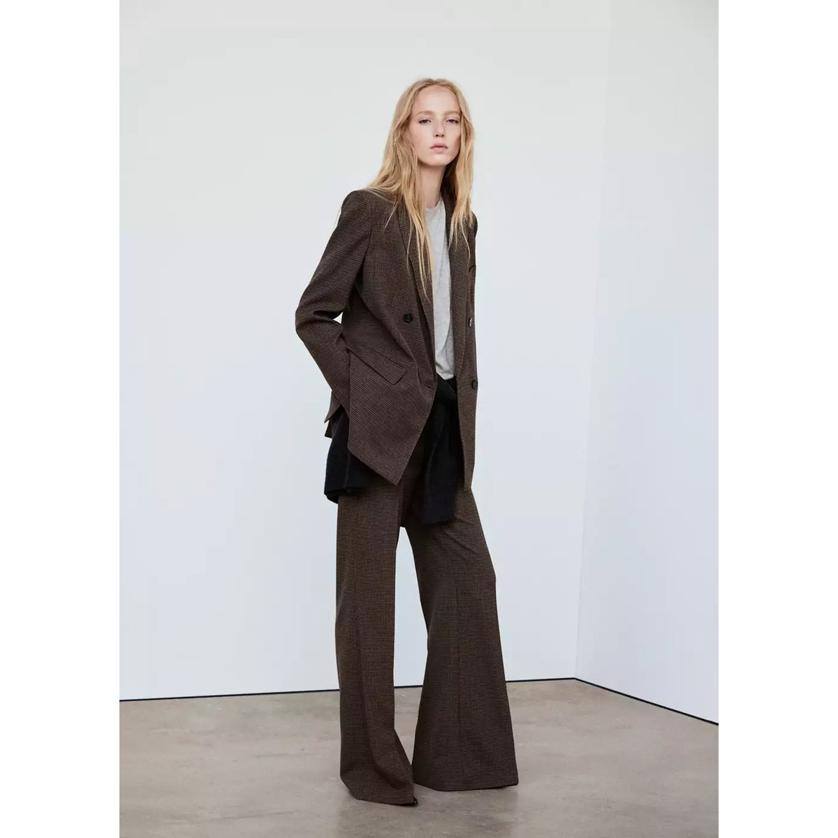 Pantalon de costume en pied-de-poule chocolat, MANGO