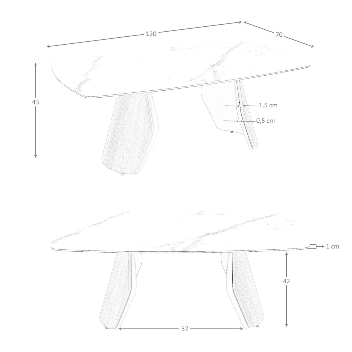 Table basse ovale en marbre porcelainé, acier et bois blanc | sable | noyer, ANGEL CERDA