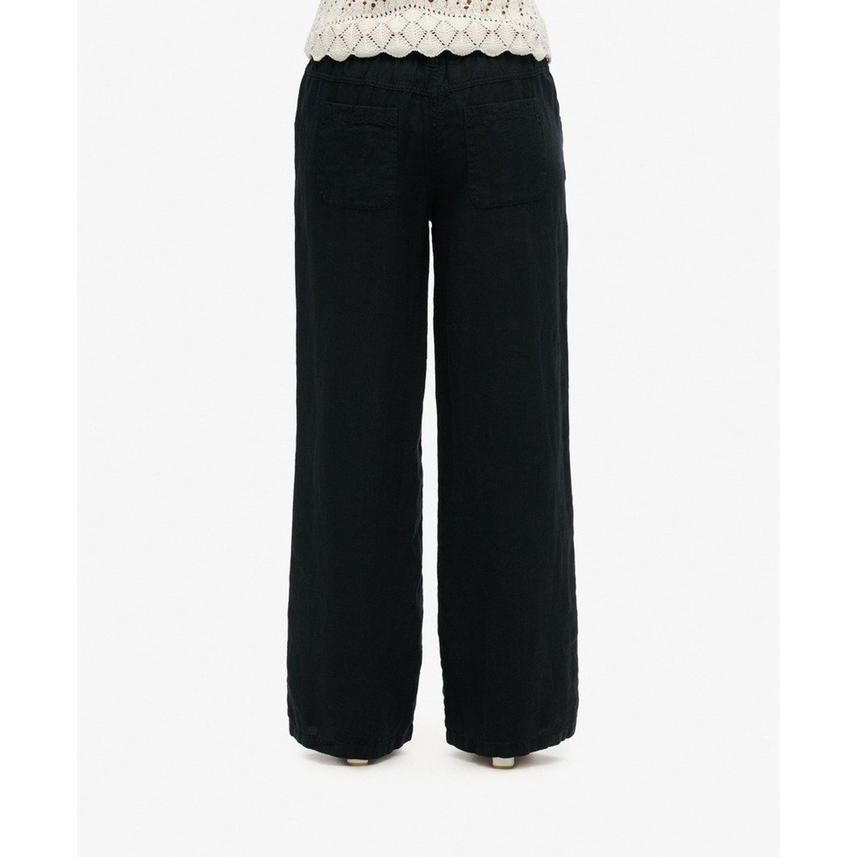 Pantalon taille basse en lin noir, SUPERDRY