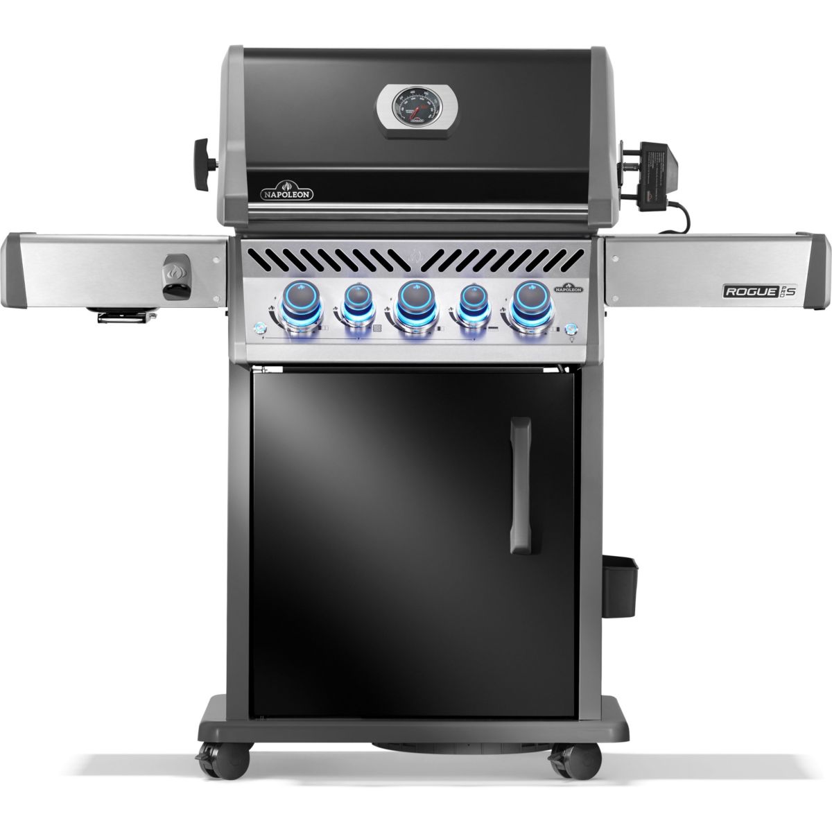 Barbecue gaz Rogue RPS425RSIBPK2FRR noir 5 bruleurs sur chariot, 60x45 cm bruleurs latéral et arrière infrarouge couleur unique, NAPOLEON
