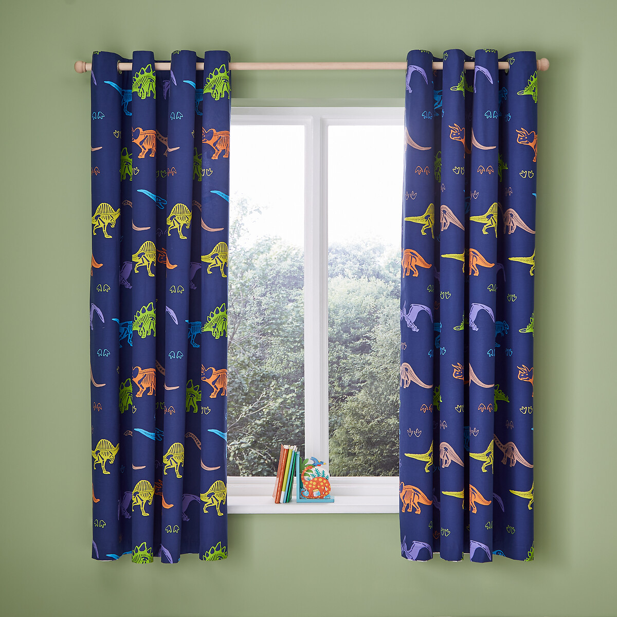 Prehistoric Dinosaurs Lined Eyelet Curtains natural, CATHERINE LANSFIELD