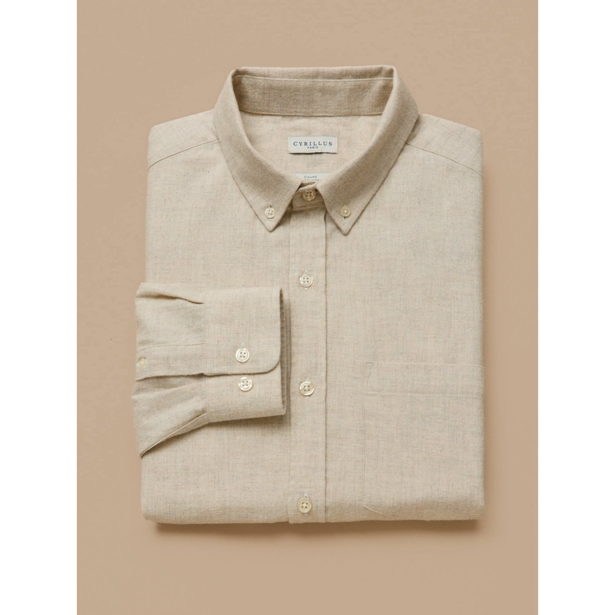 Chemise flanelle unie - coupe contemporaine beige, CYRILLUS