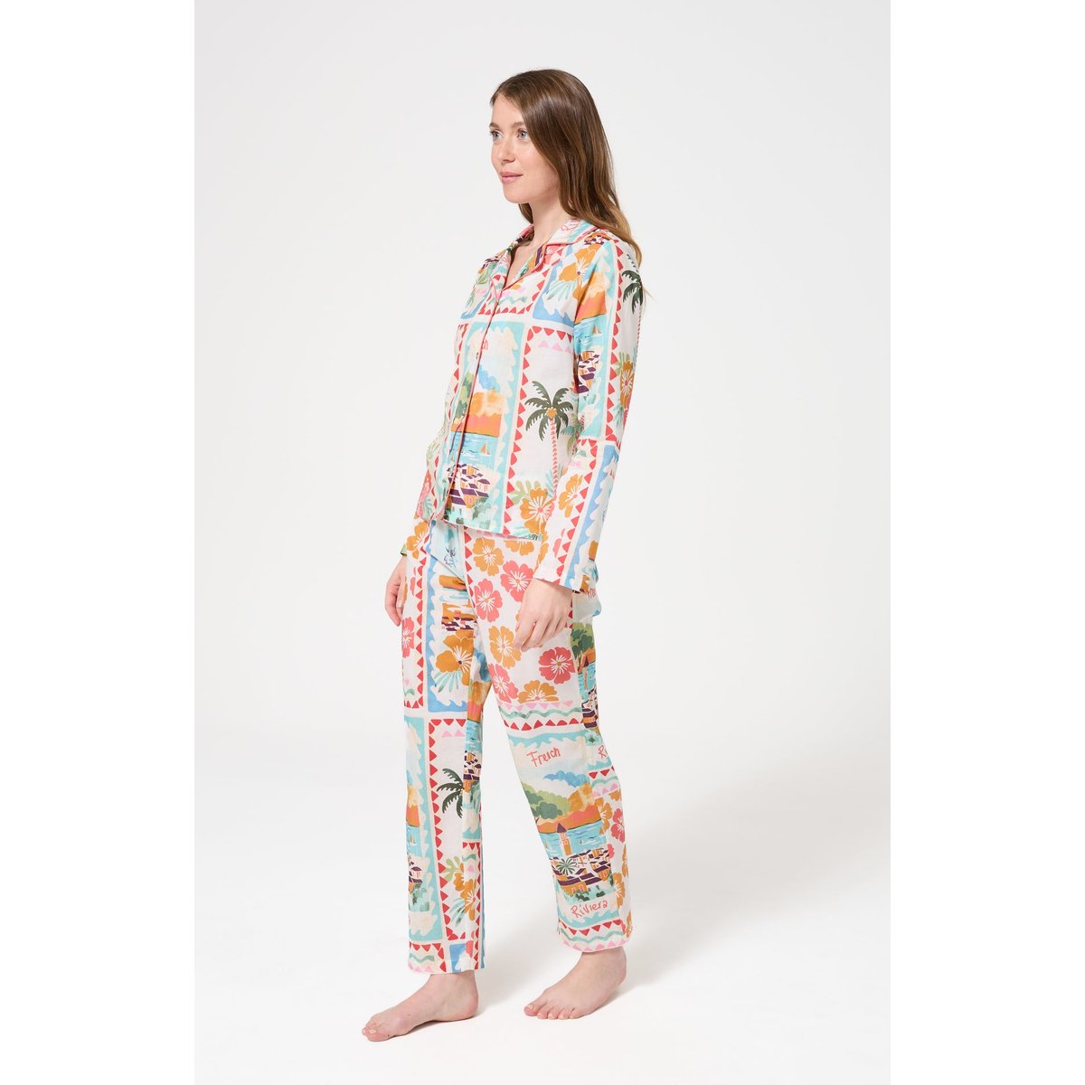 Pyjama boutonné en coton imprimé French Riviera multicolore, ARTHUR