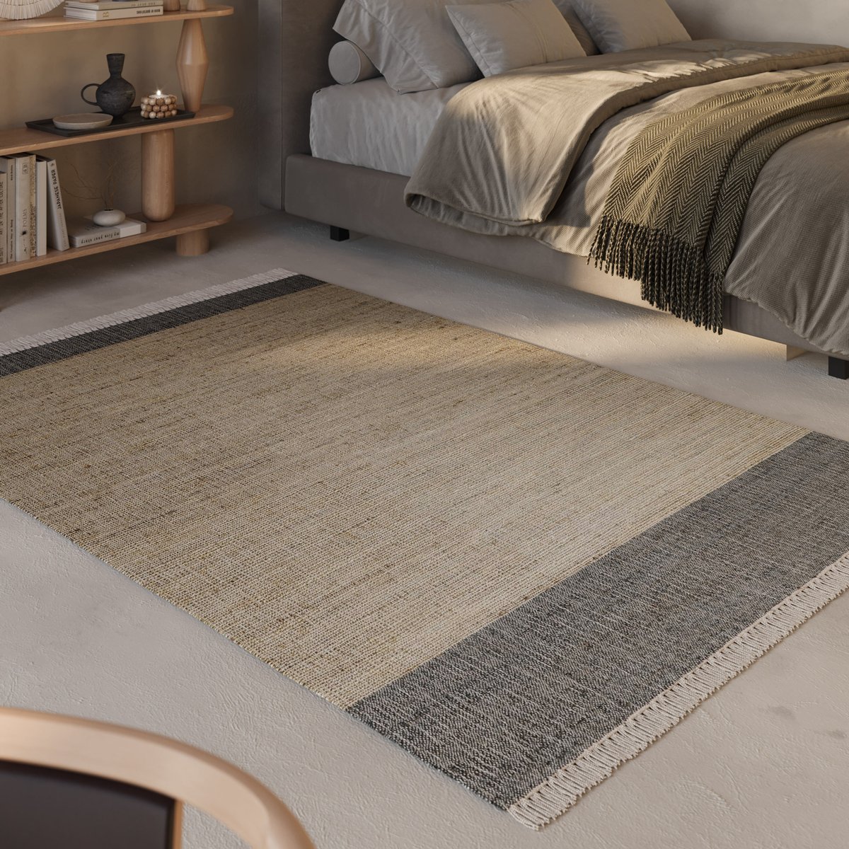 Tapis jute rectangulaire à franges , VIKTOR naturel, gris, WECON HOME
