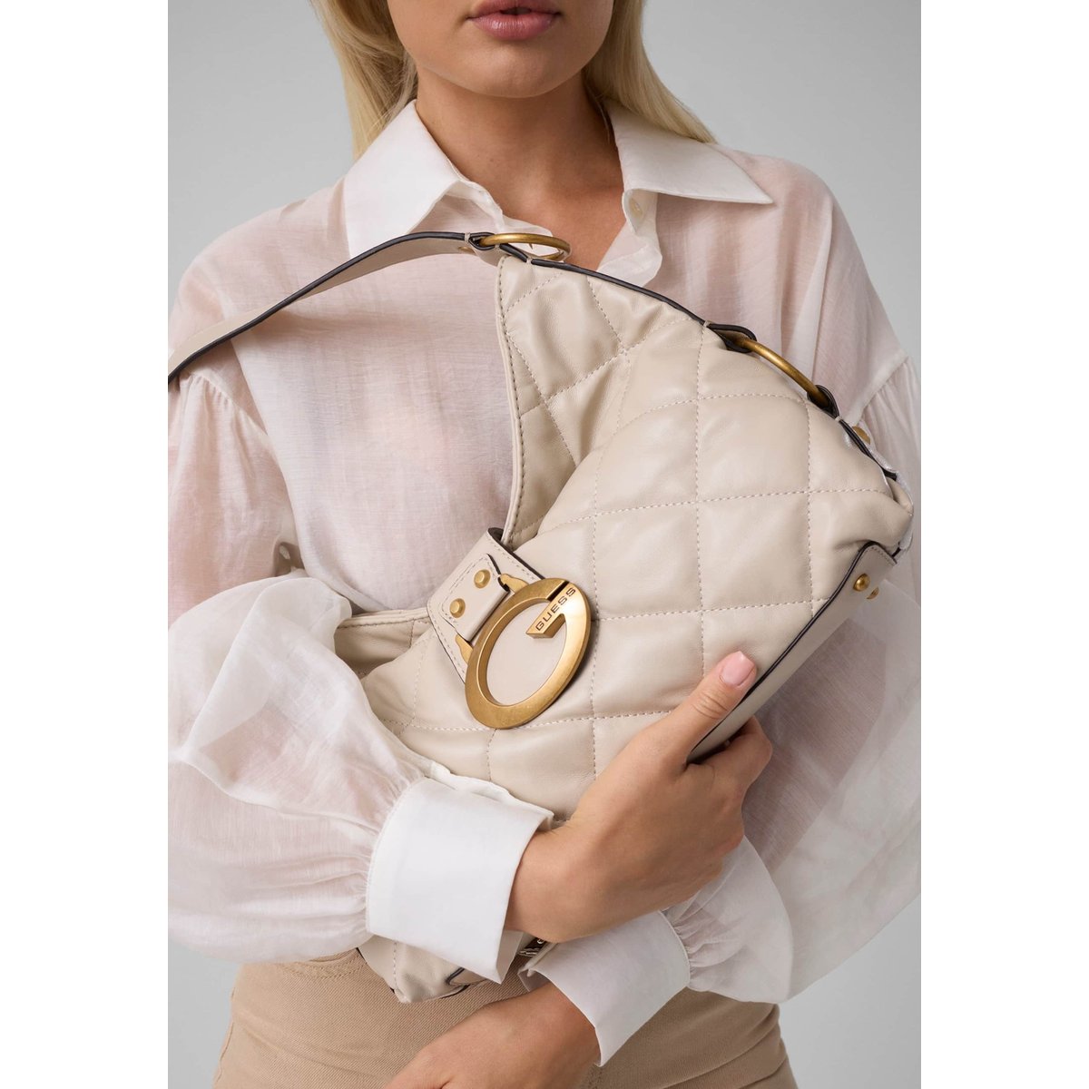 Sac À Épaule Matelassé Camden crème, GUESS