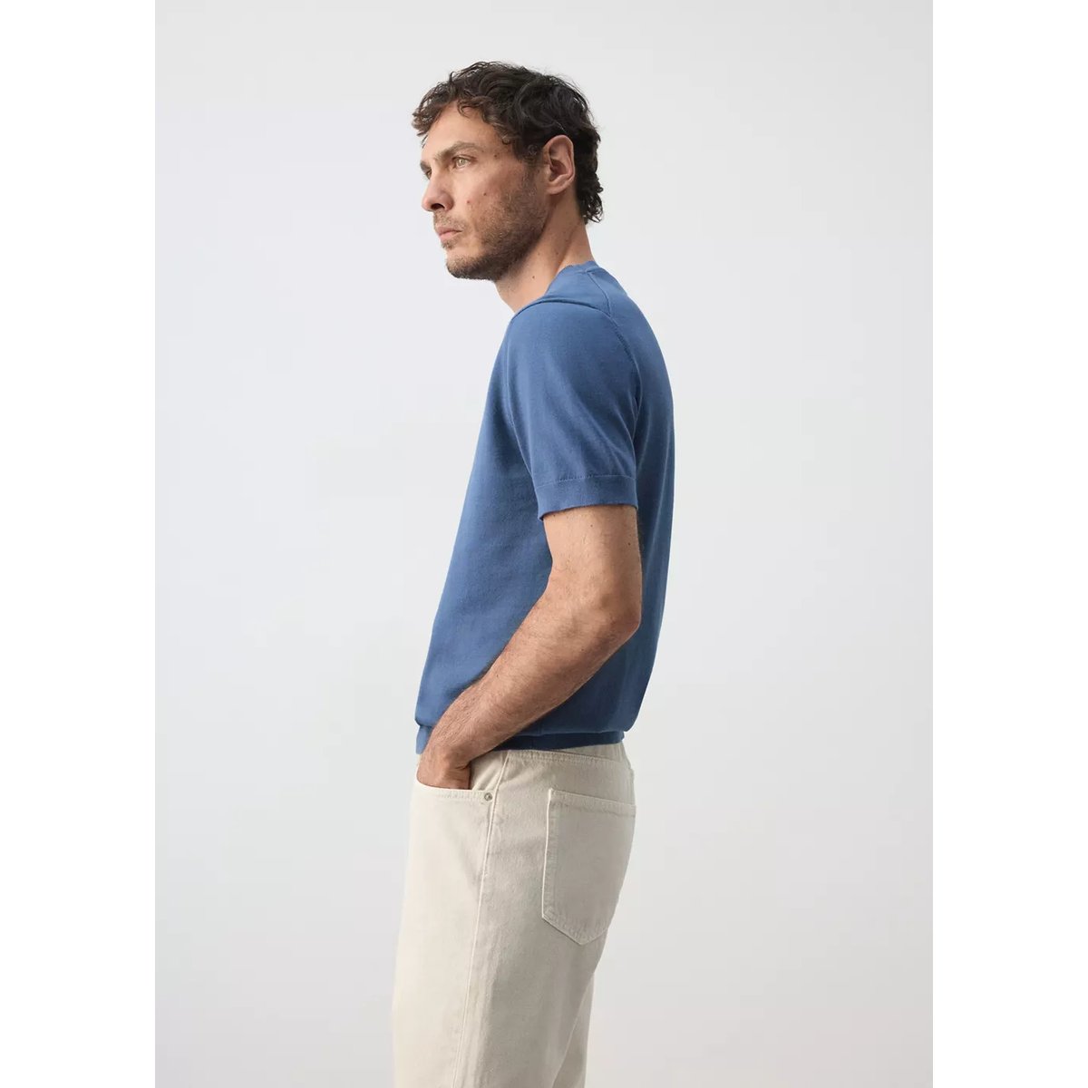 T-shirt 100 % coton en maille fine bleu indigo, MANGO MAN