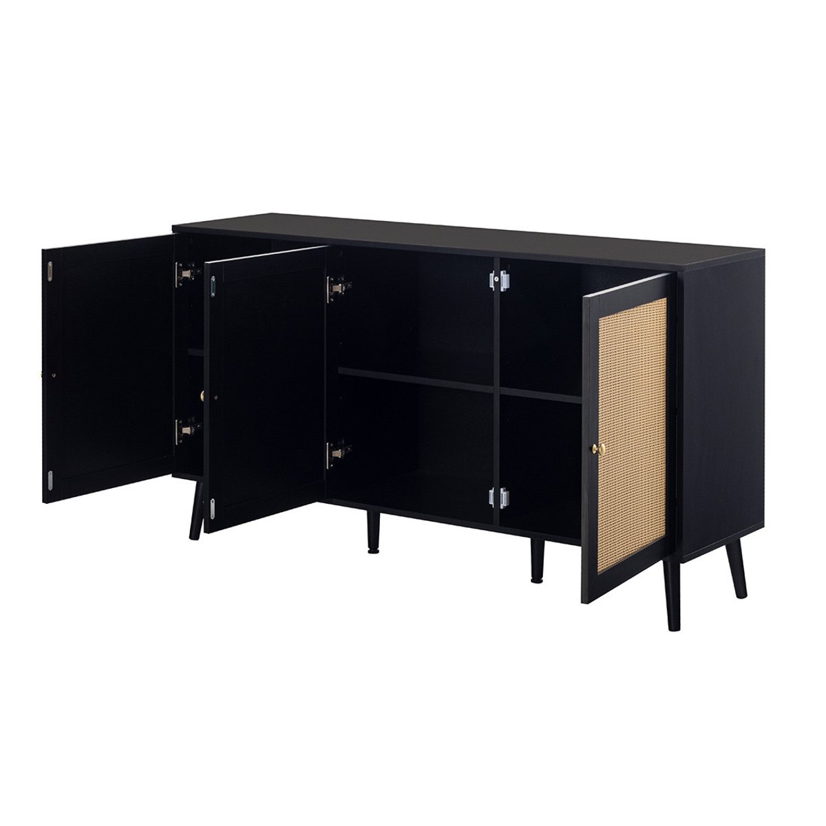 Buffet bas noir et cannage 3 portes, GOTO noir, BEST MOBILIER