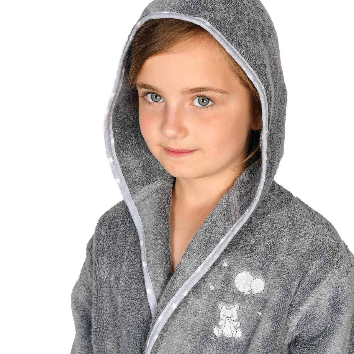 Peignoir enfant en coton peigné Zéro Twist BABY SOFT OURS galet, SENSEI MAISON