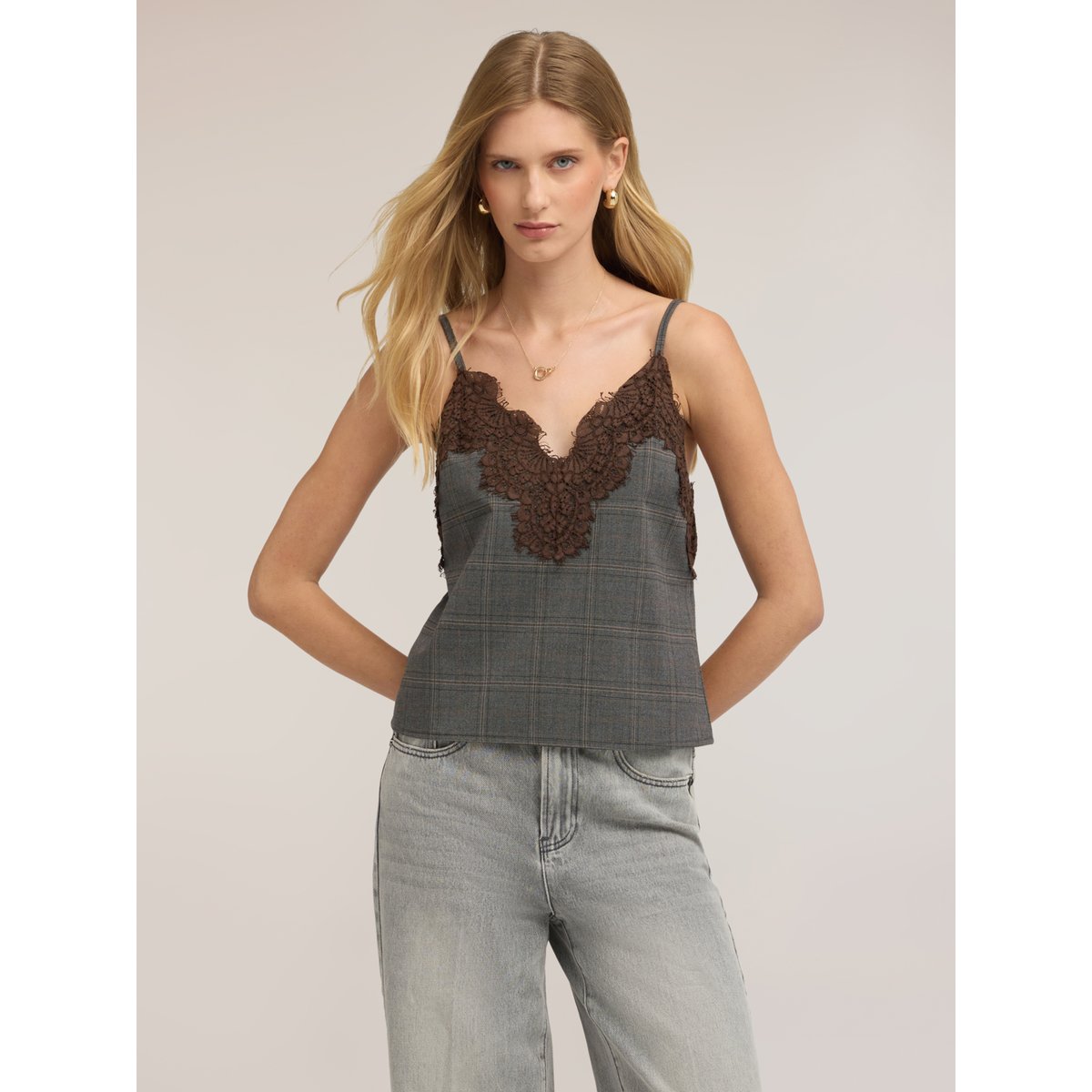 Top à carreaux avec empiècement gris, MOTIVI