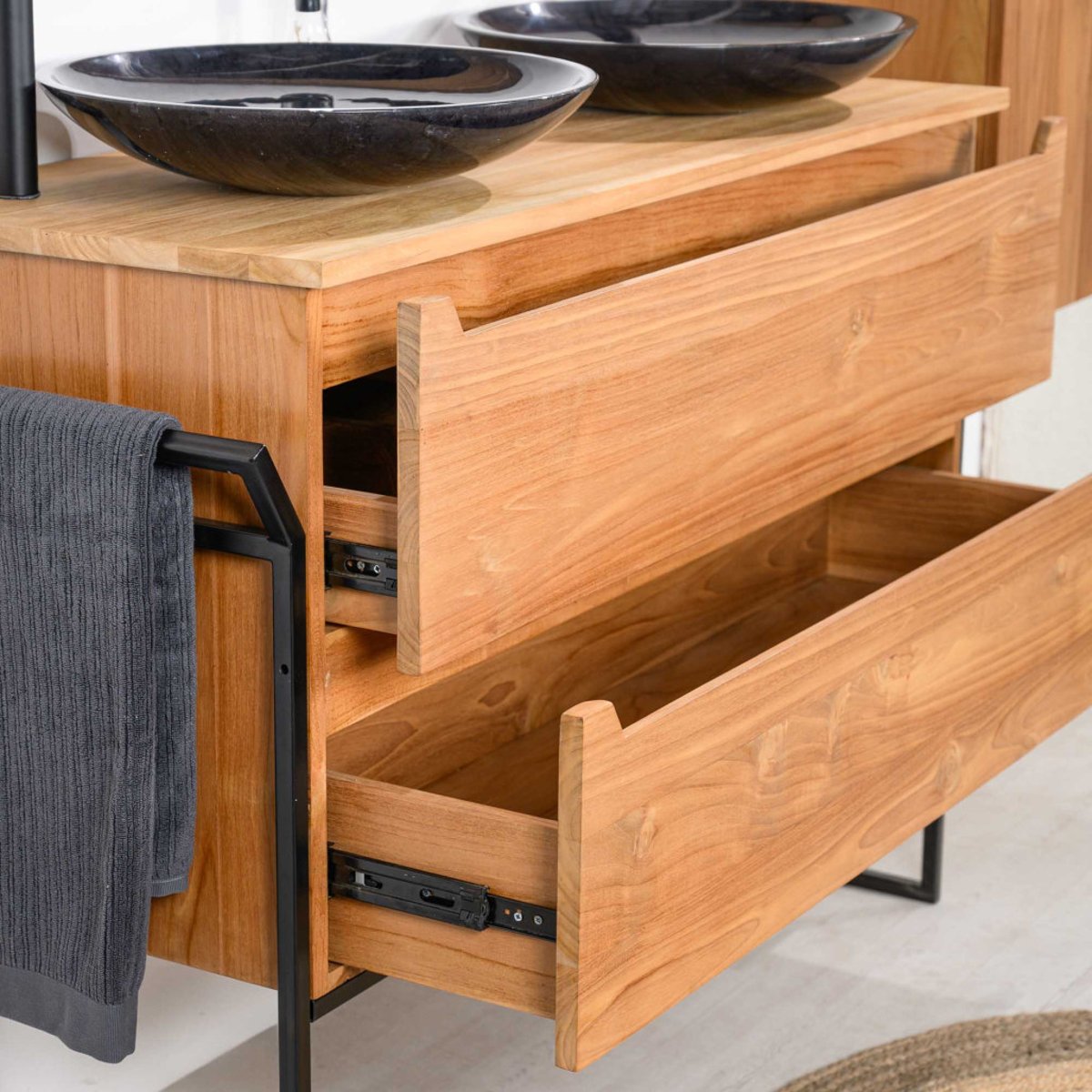 Meuble sous vasque en teck massif Vila 120cm naturel, WANDA COLLECTION