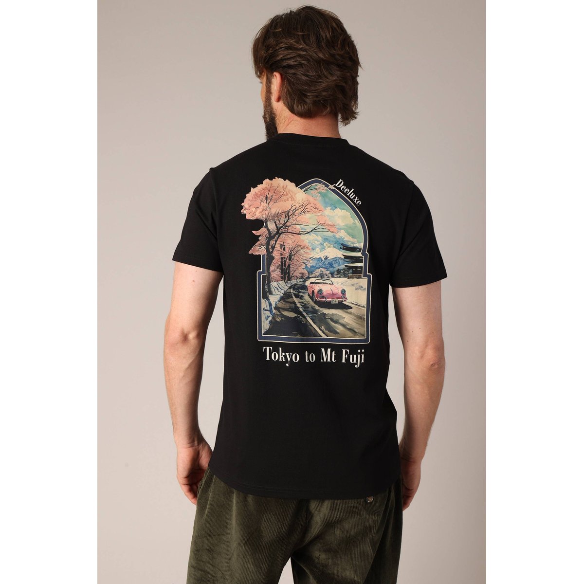 T-shirt homme 100% coton avec imprimé tokyo sur le devant et illustration rétro au dos MAKOTO noir, DEELUXE