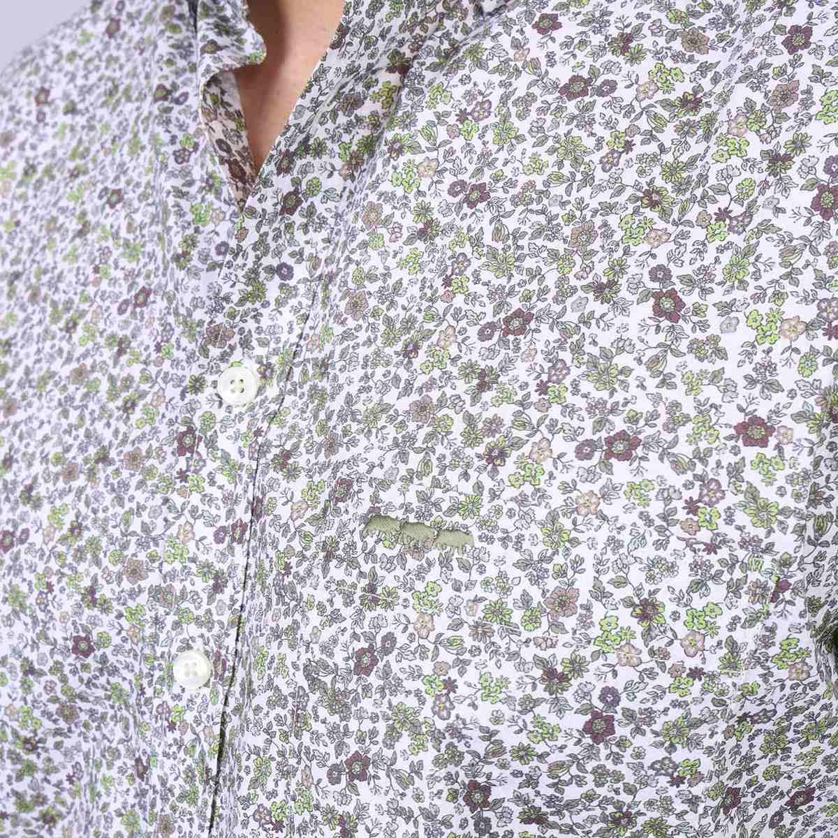 Chemise fleurie Hubert blanc casse, MISE AU GREEN