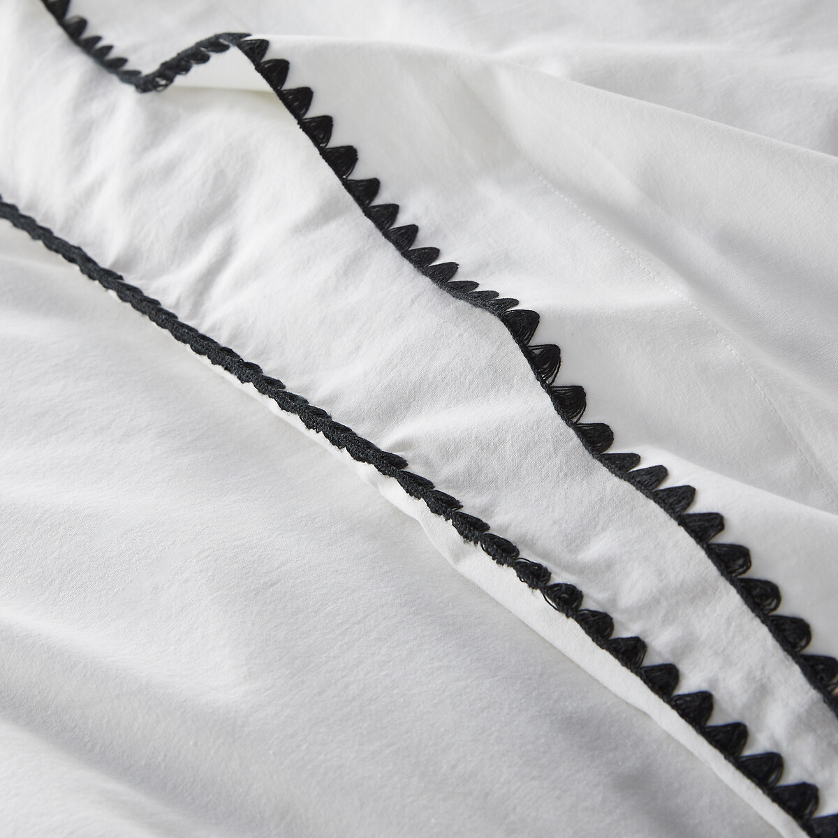 Housse de couette en coton lavé, brodée, Merida blanc/noir, LA REDOUTE INTERIEURS