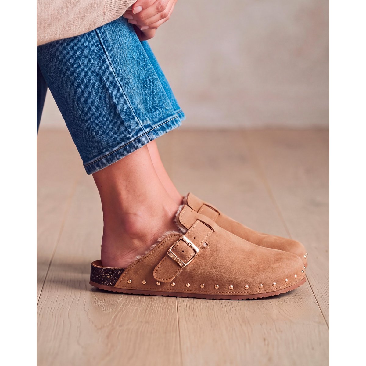 Sabots semelle extra-flex, légers, patch talon confort beige, ISOTONER
