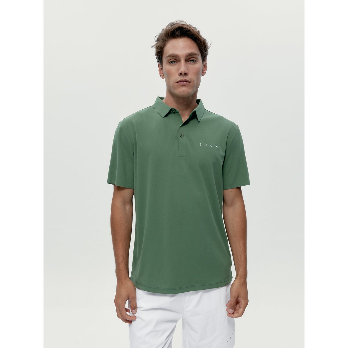 T-shirt de sport homme Burma Manches courtes col polo finition thermosoudée vert prairie, BORN