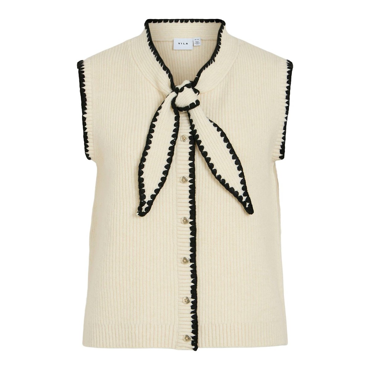 Gilet sans manches avec nœud ecru/noir, VILA