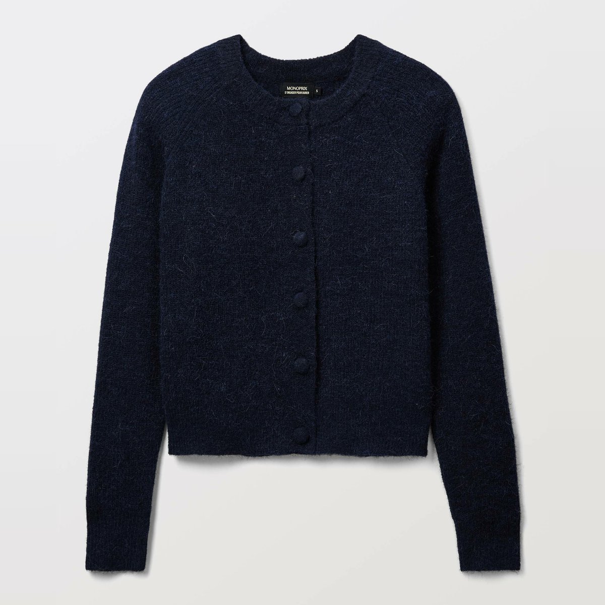 Cardigan en côte perlée contenant de l'alpaga marine, MONOPRIX
