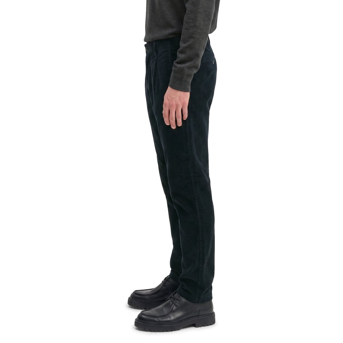 Pantalon en velours côtelé modèle Osby, à plis et coupe fuselée en pur coton biologique bleu, MARC O'POLO