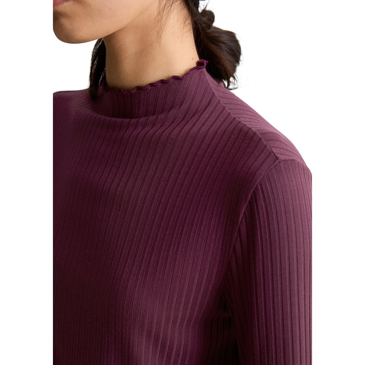 T-shirt long à côtes slim en jersey stretch lyocell rouge clair, MARC O’POLO DENIM