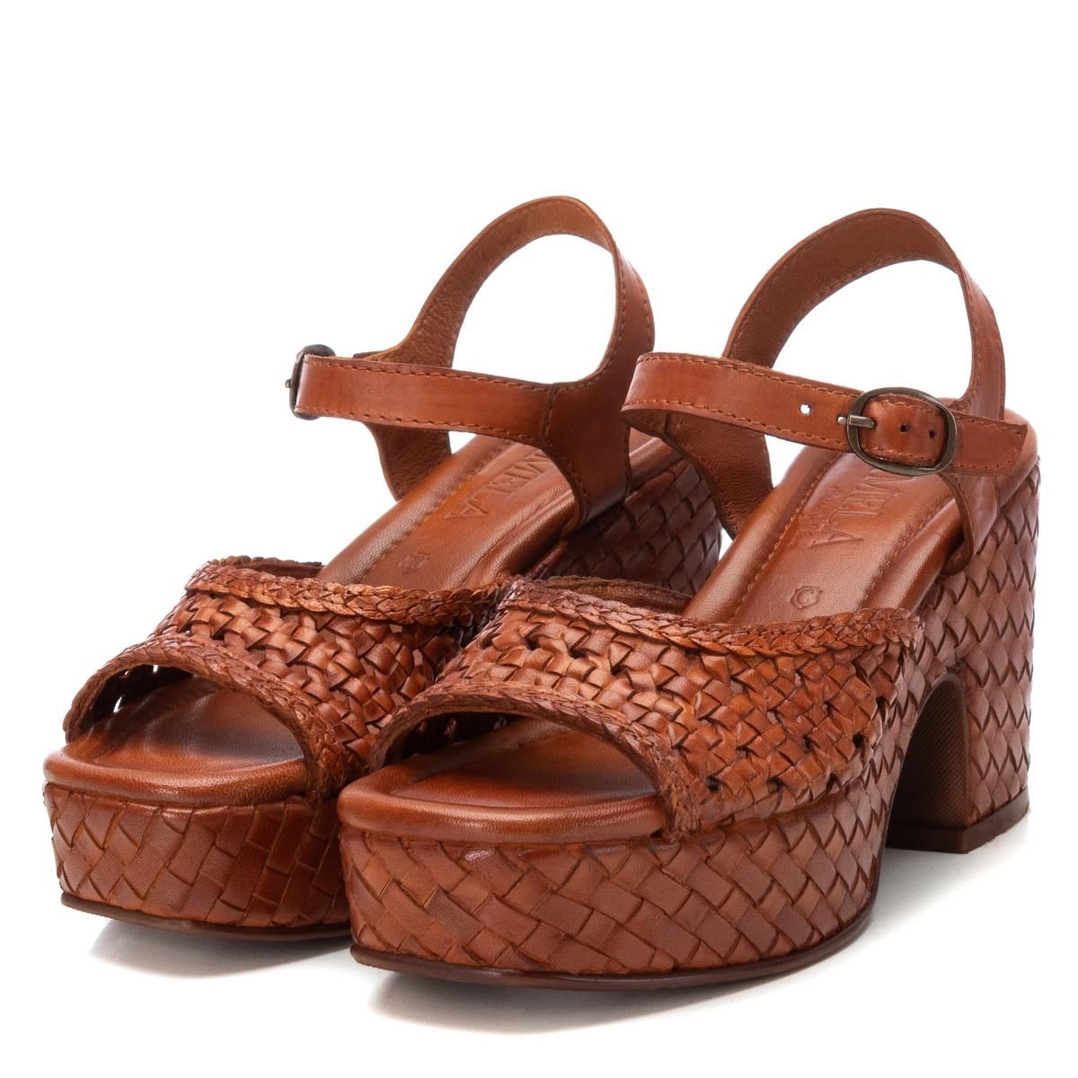 Sandale Talon Décontractée Boucle camel, CARMELA