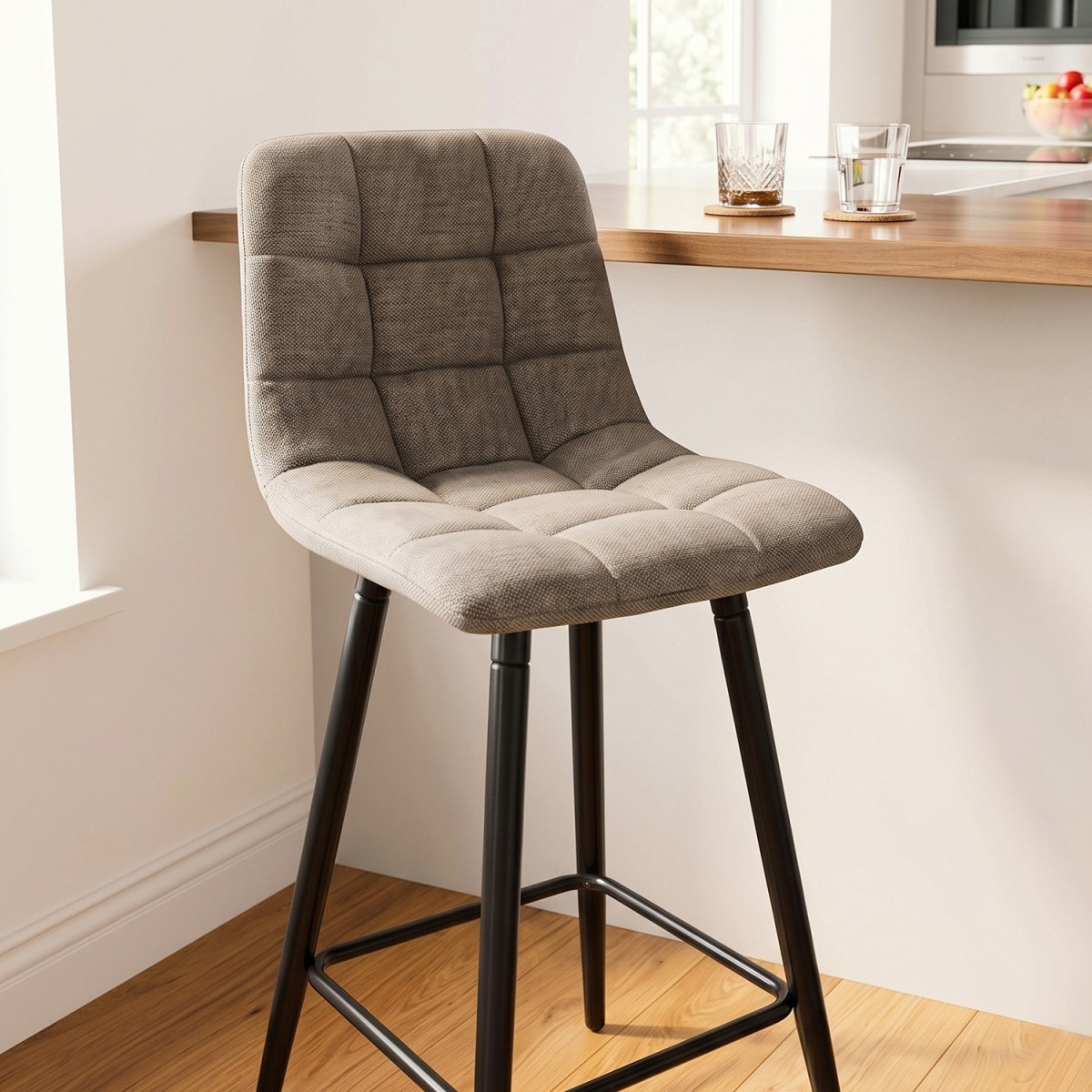 Tabourets en lot de 2 en tissu - SIA marron, CALICOSY