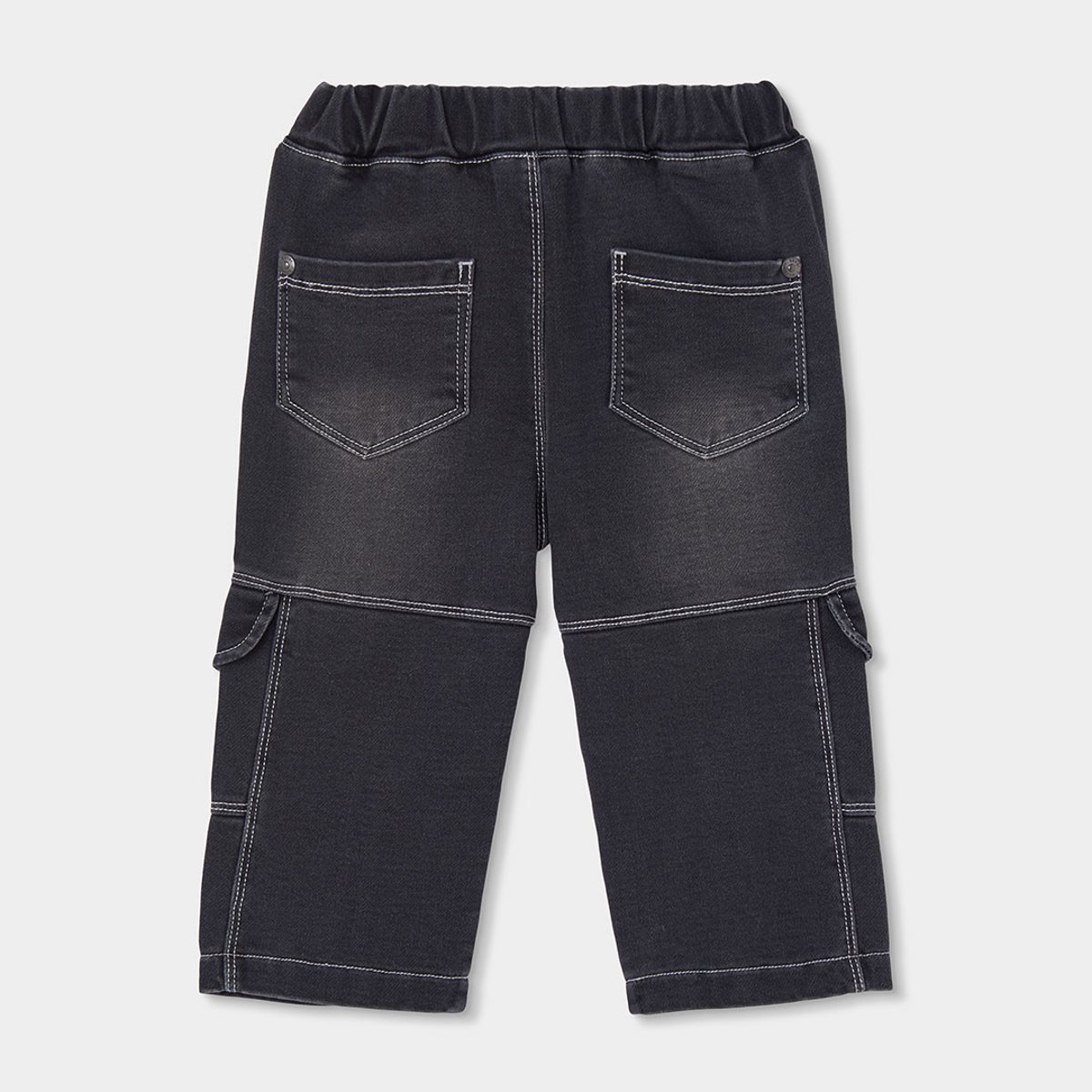 Pantalon garçon denim avec poches cargo noir, BOBOLI