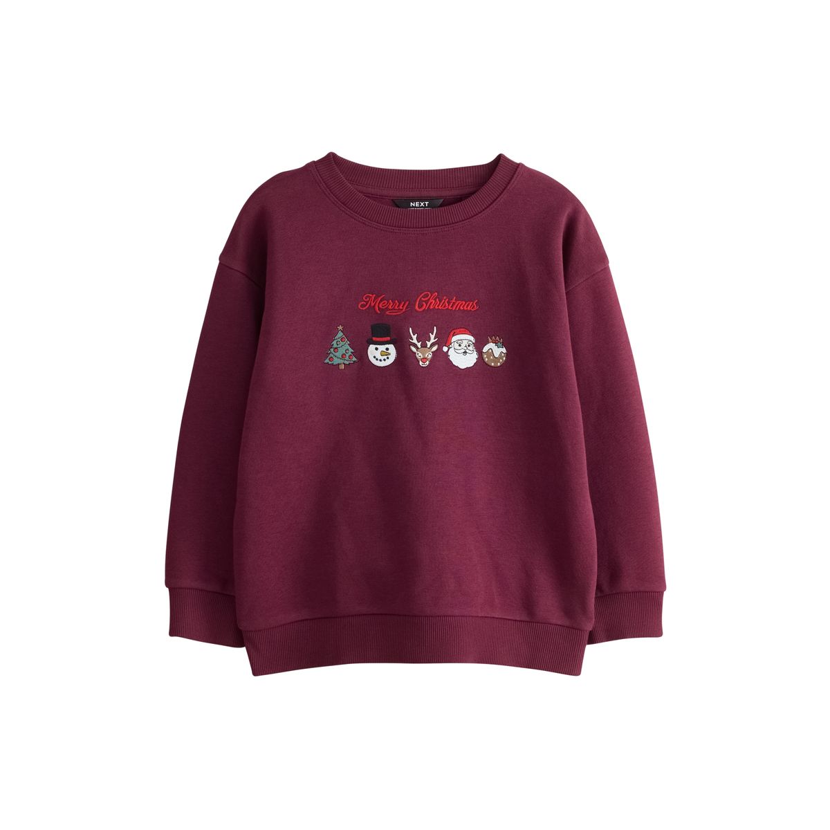 Sweat de noël à col ras du cou broderie rouge bordeaux, NEXT