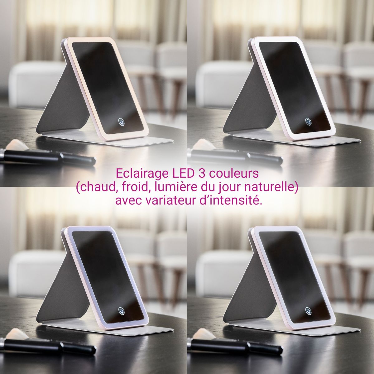 Miroir portable lumineux format tablette couleur unique, MEDISANA