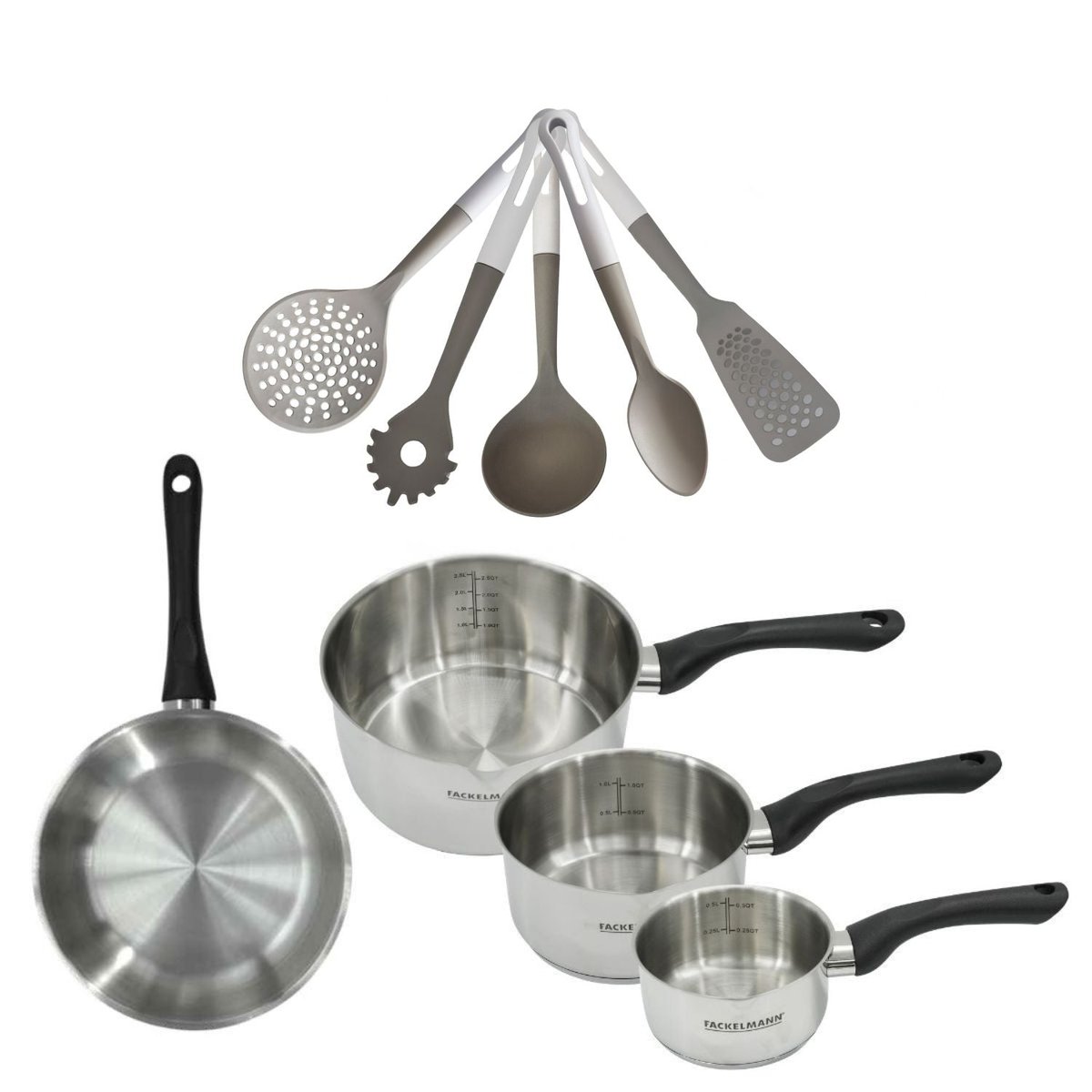 Batterie de cuisine 1 poêle 20cm + 3 casseroles 12/16/20cm VARIO inox|noir, FACKELMANN