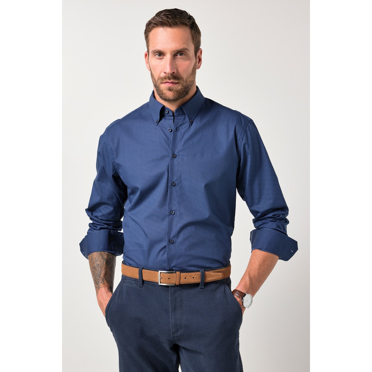 Chemise micro-imprimé bleu marine, JP1880