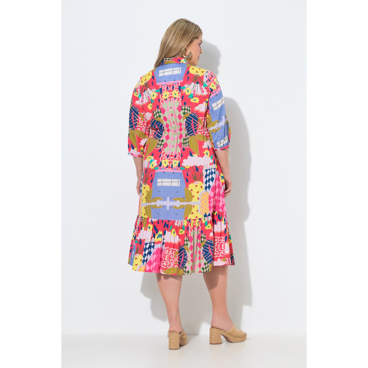 Robe midi motif vacances rose vif, ULLA POPKEN