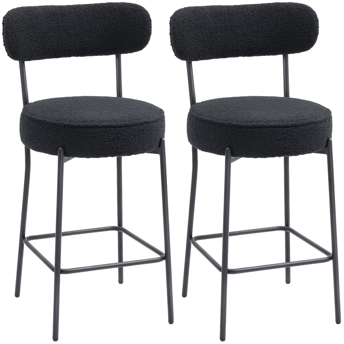 Tabouret de bar Tissu bouclette Noir noir, HOMCOM