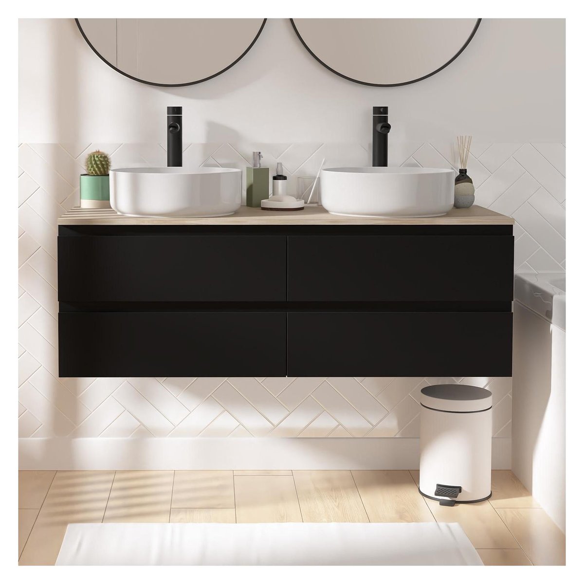 Ensemble double vasque suspendu avec vasques et robinets 120 cm SORRENTO noir satiné, MOB IN
