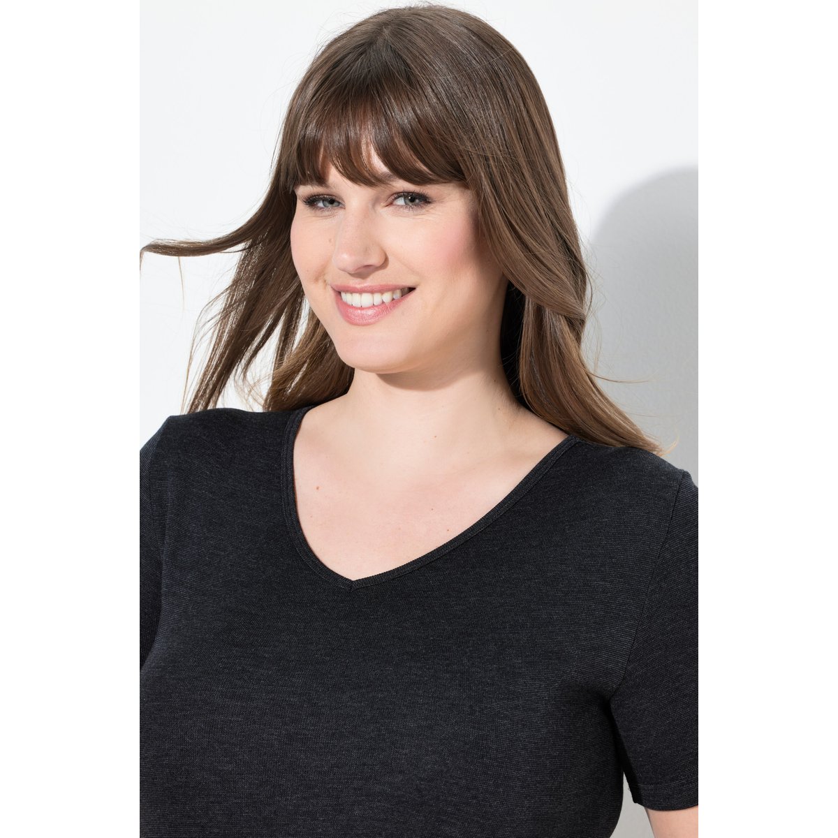T-shirt slim thermique à col rond et manches noir, ULLA POPKEN