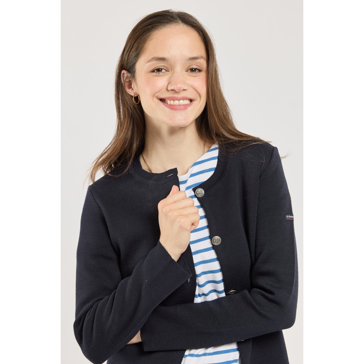 Veste longue en maille milano MELLAC rich navy, ARMOR-LUX