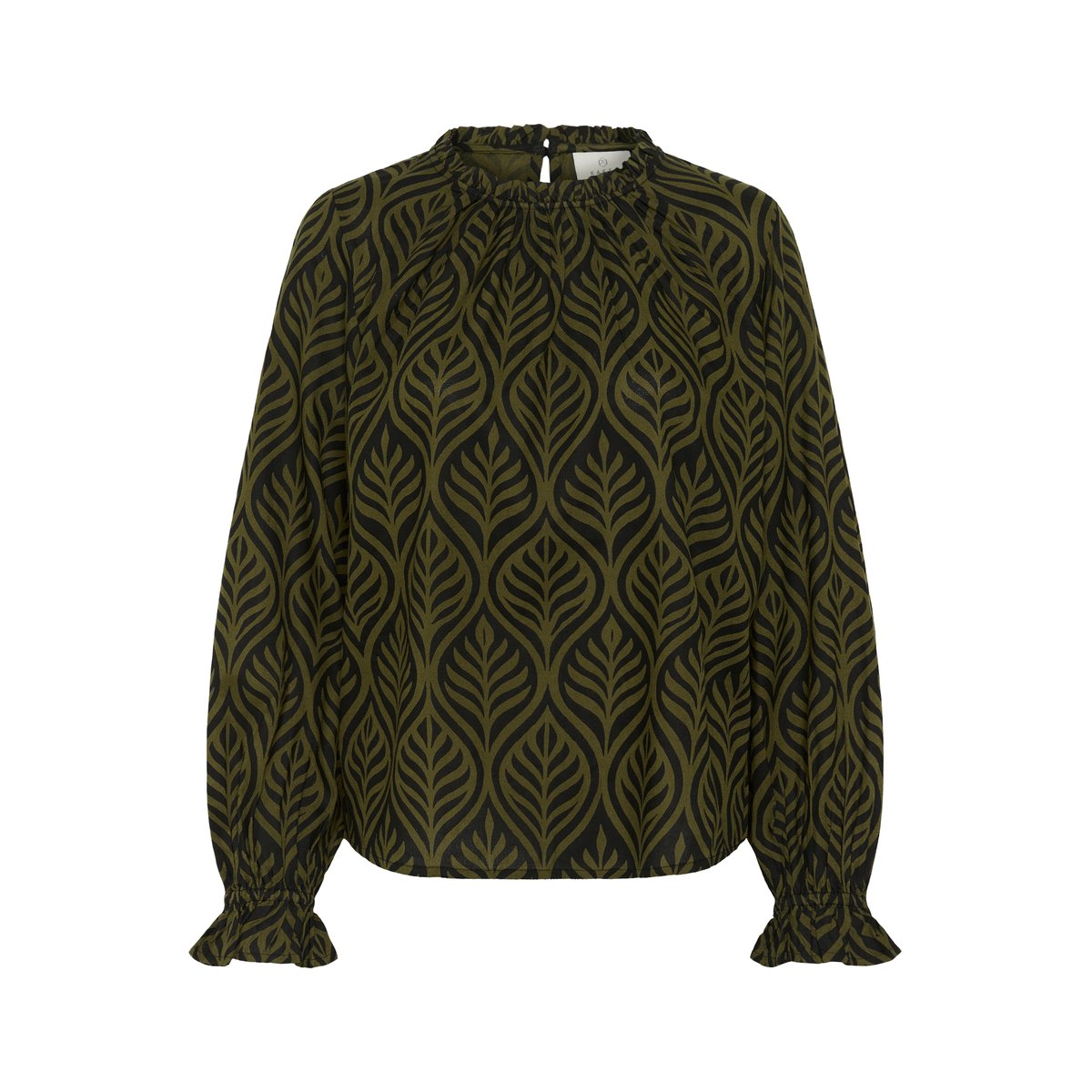 Blouse à manches longues noir black deep/ivy green leafs, KAFFE
