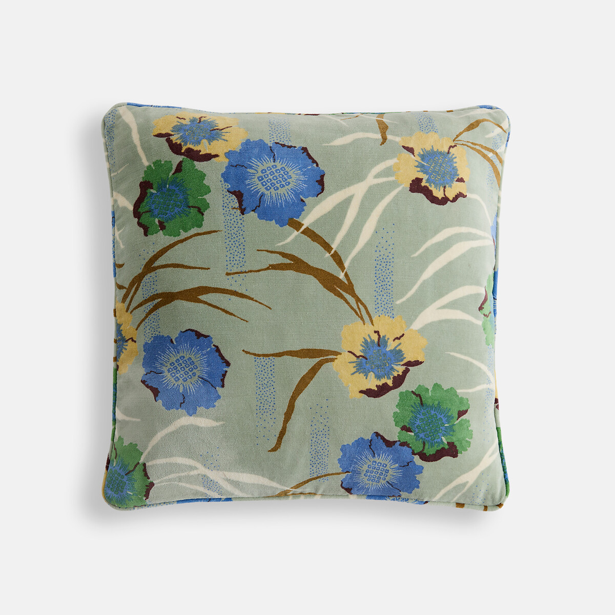 Mowan Printed Cotton Velour Square Cushion Cover, 45 X 45cm print on green background, LA REDOUTE INTERIEURS