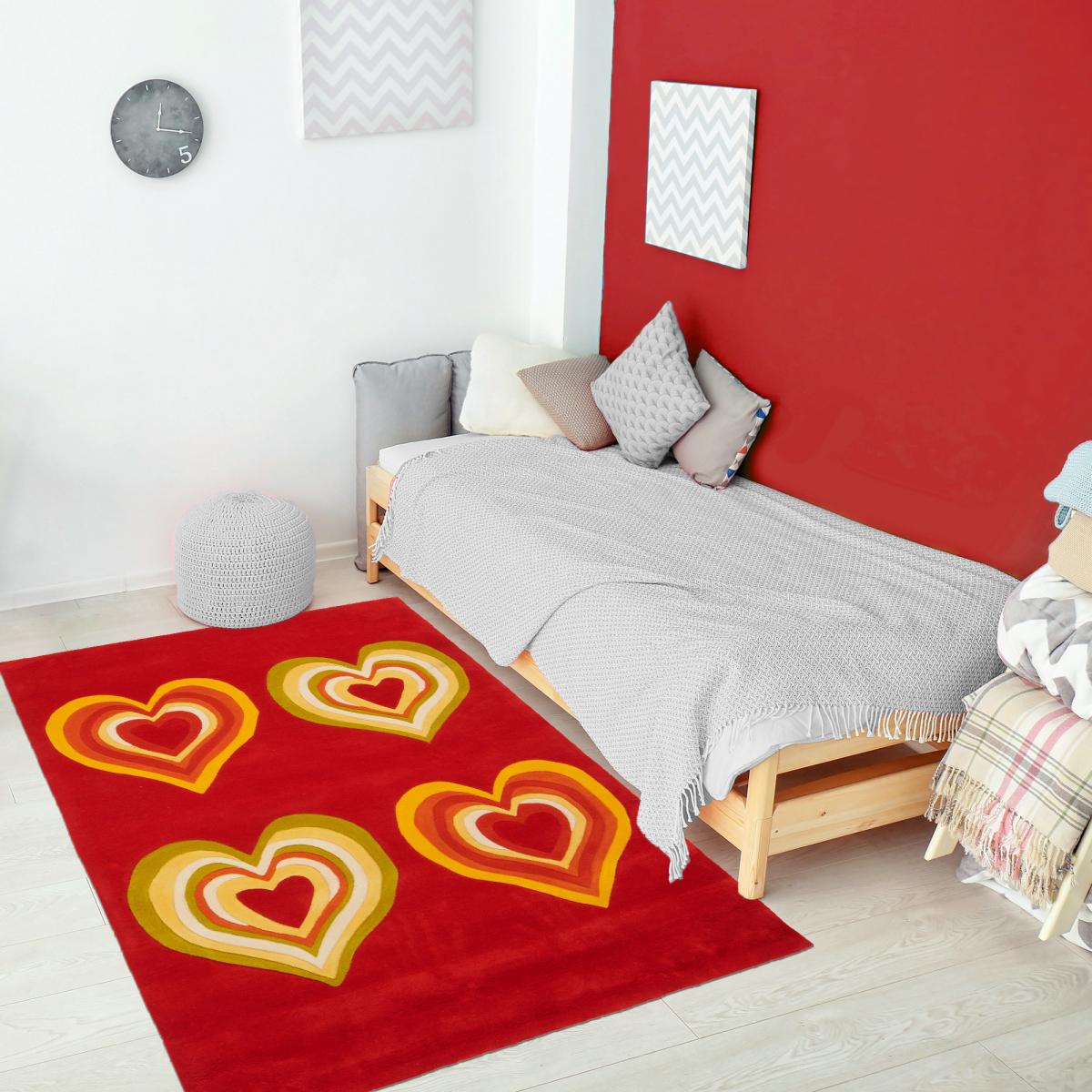 Tapis salon et chambre fait main en acrylique UNAMOURDETAPIS rouge, jaune, saumon, UN AMOUR DE TAPIS