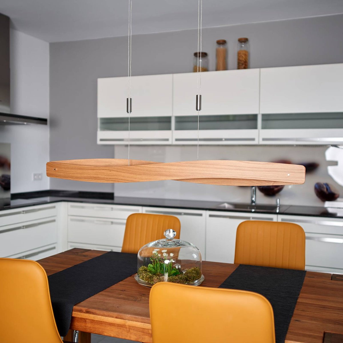 Suspension En Bois Design Led, Lian chêne naturel, nickel mat, LUCANDE