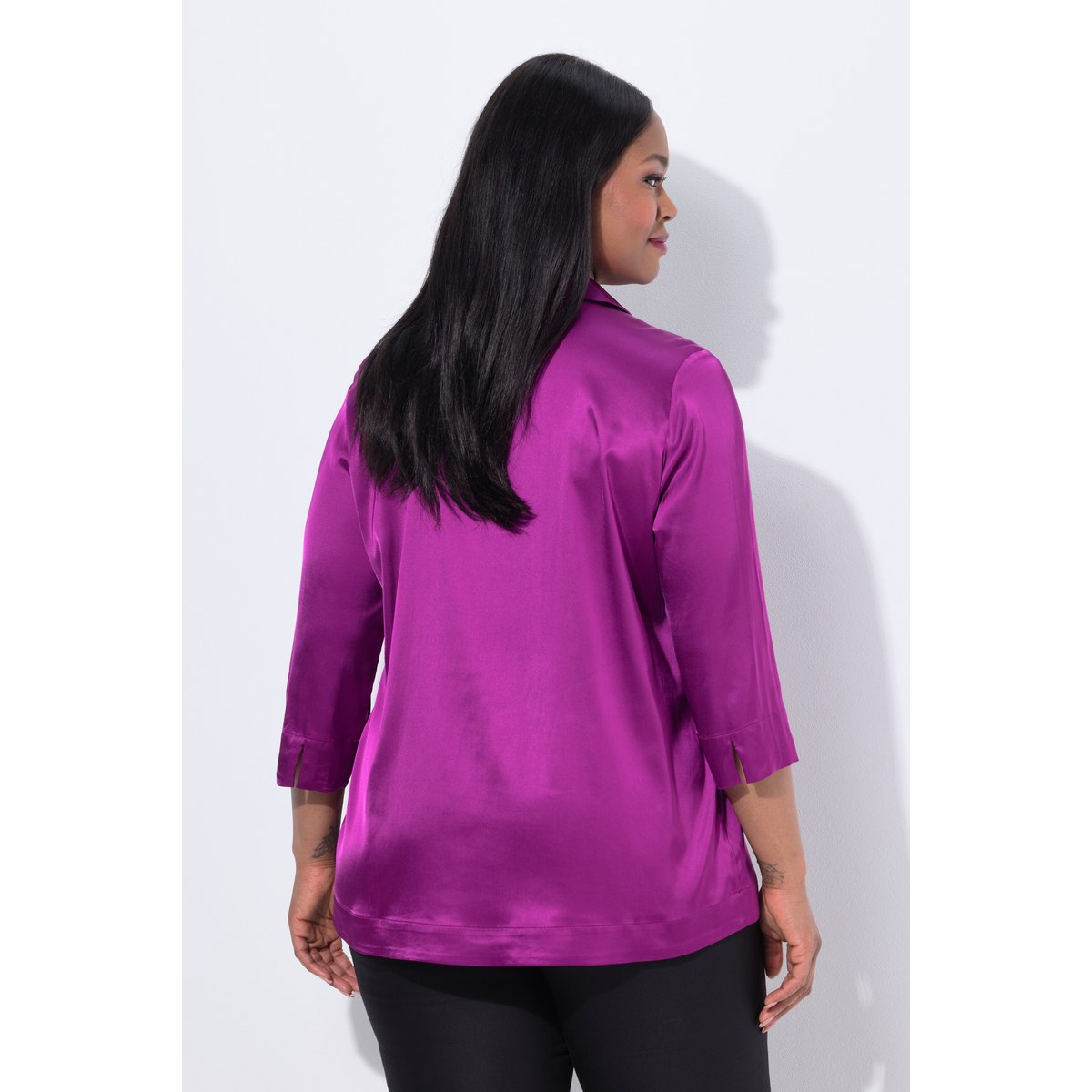 Chemisier en satin à col chemise baie, ULLA POPKEN