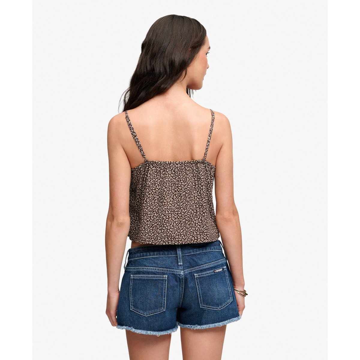 Top à Bretelles Imprimé brun châtaigne à mini roses, SUPERDRY