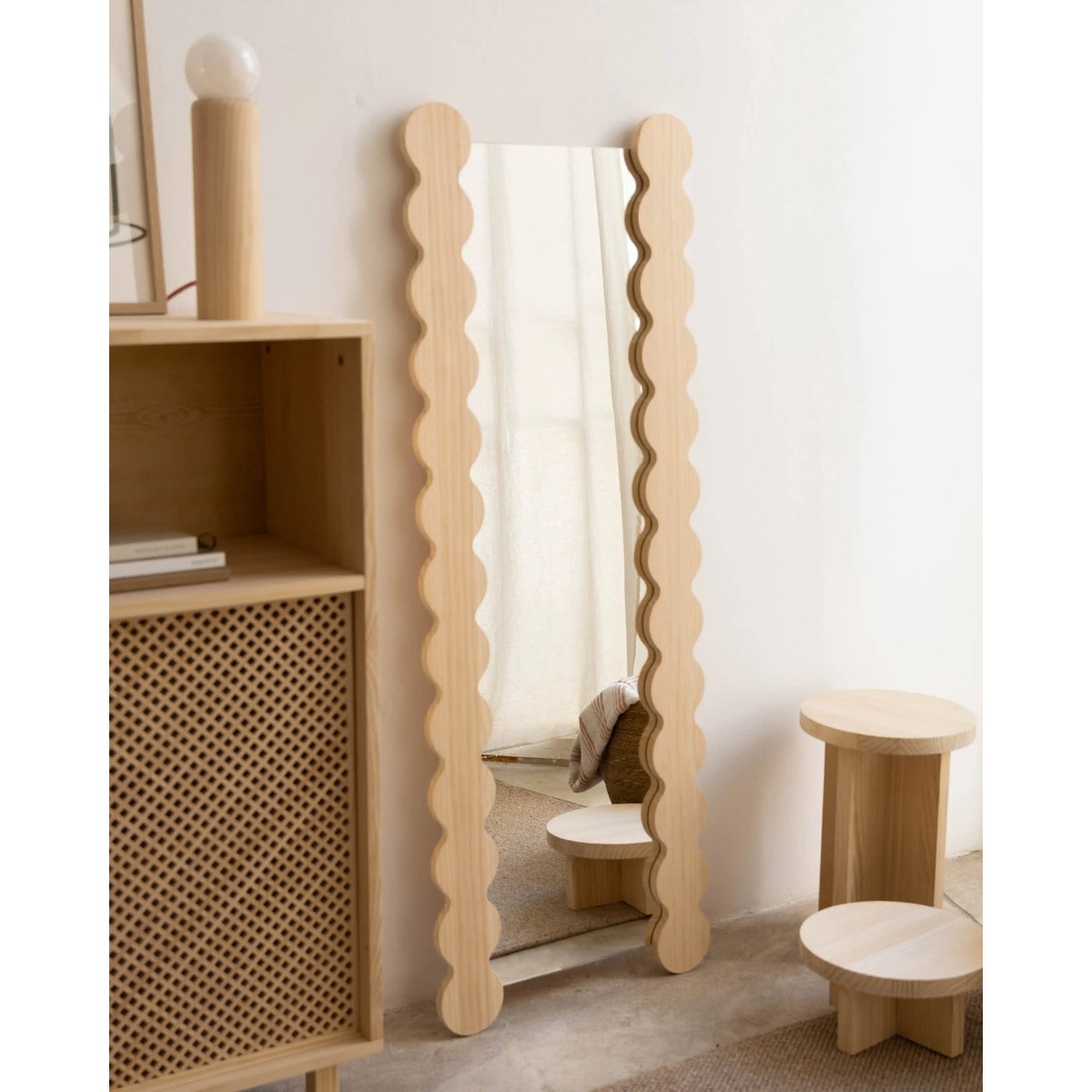 Miroir en pin massif non verni SALADA bois clair, NAAN FURNITURE
