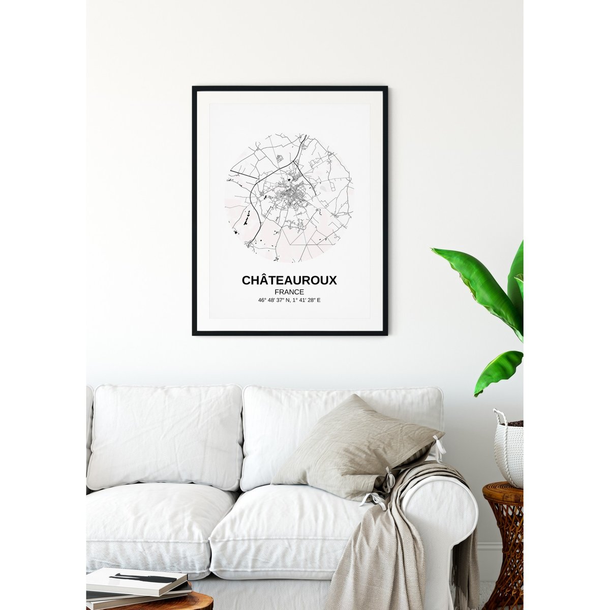 Affiche Carte Châteauroux blanc, L'AFFICHERIE